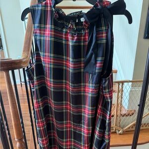 J Crew Factory Holiday Plaid Bow Neck Dress, Size 16